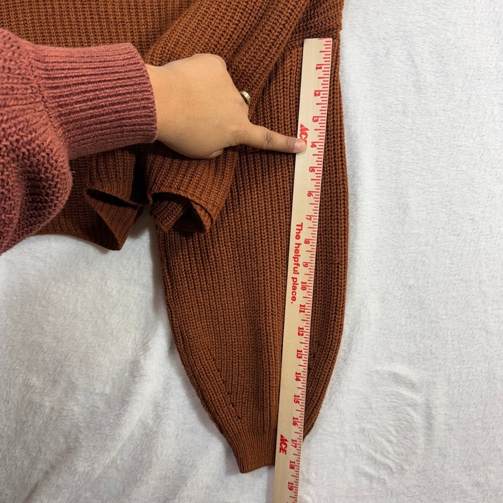 Urban Heritage L Cropped Knit Sweater Rust Brown Balloon Sleeve Cozy Oversized - Picture 8 of 12